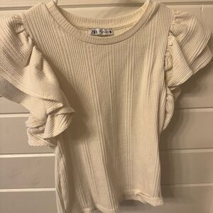 Zara Off-White Ruffled Sleeve Blouse